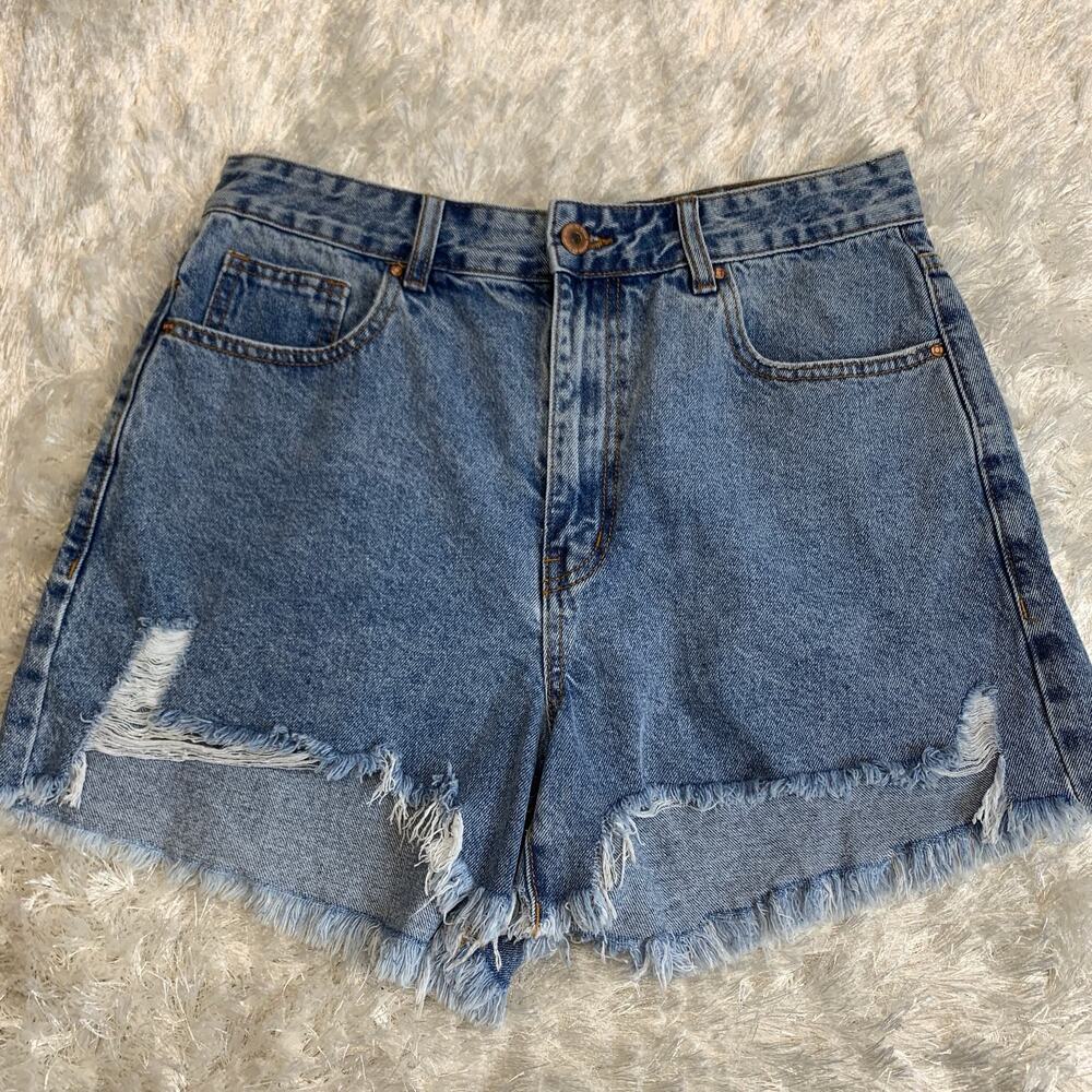 Cotton On High Rise Ripped Jean Shorts Sz 8 Raw Hem
